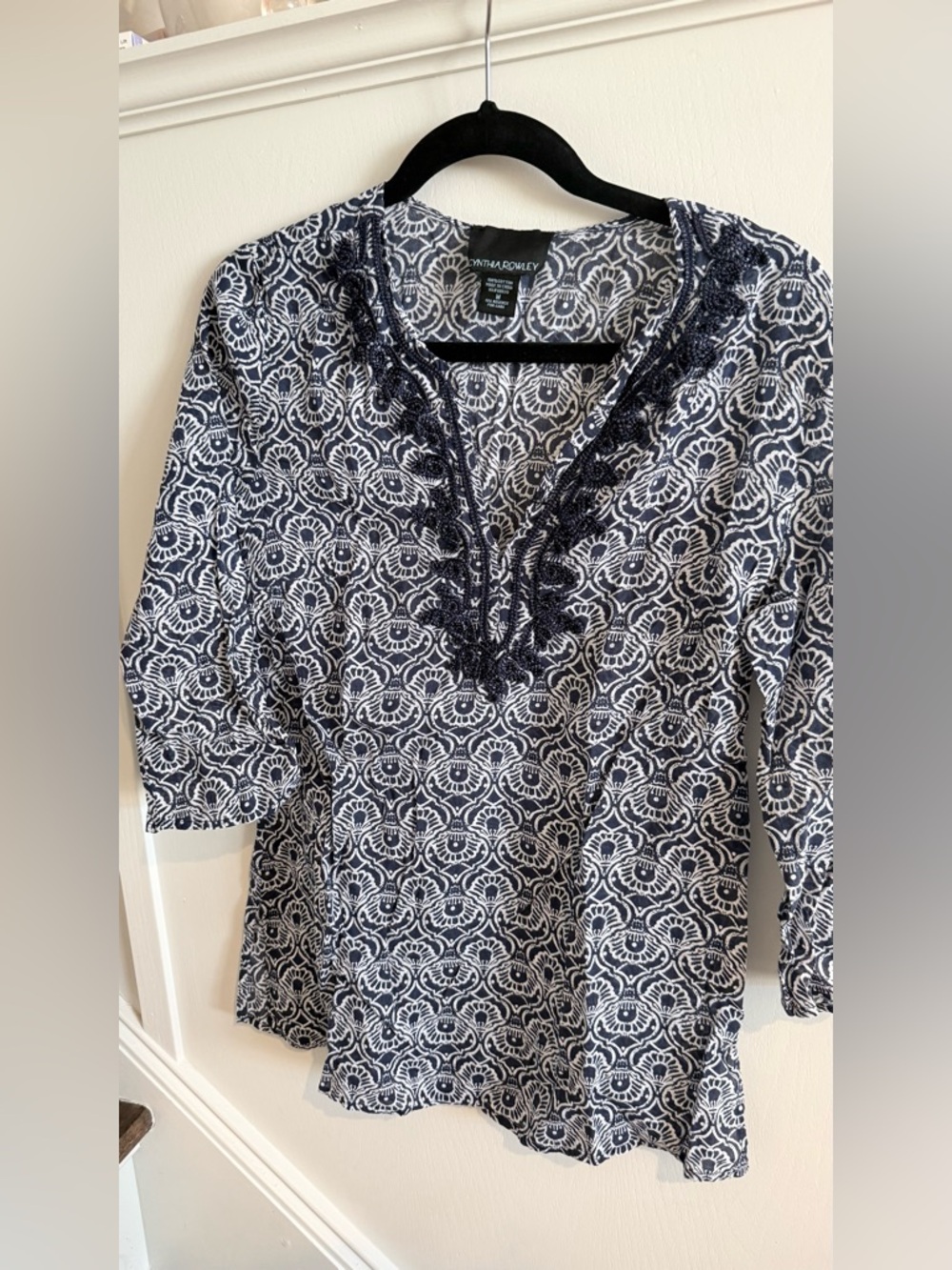 Cynthia Rowley Navy & White Printed Cotton Tunic